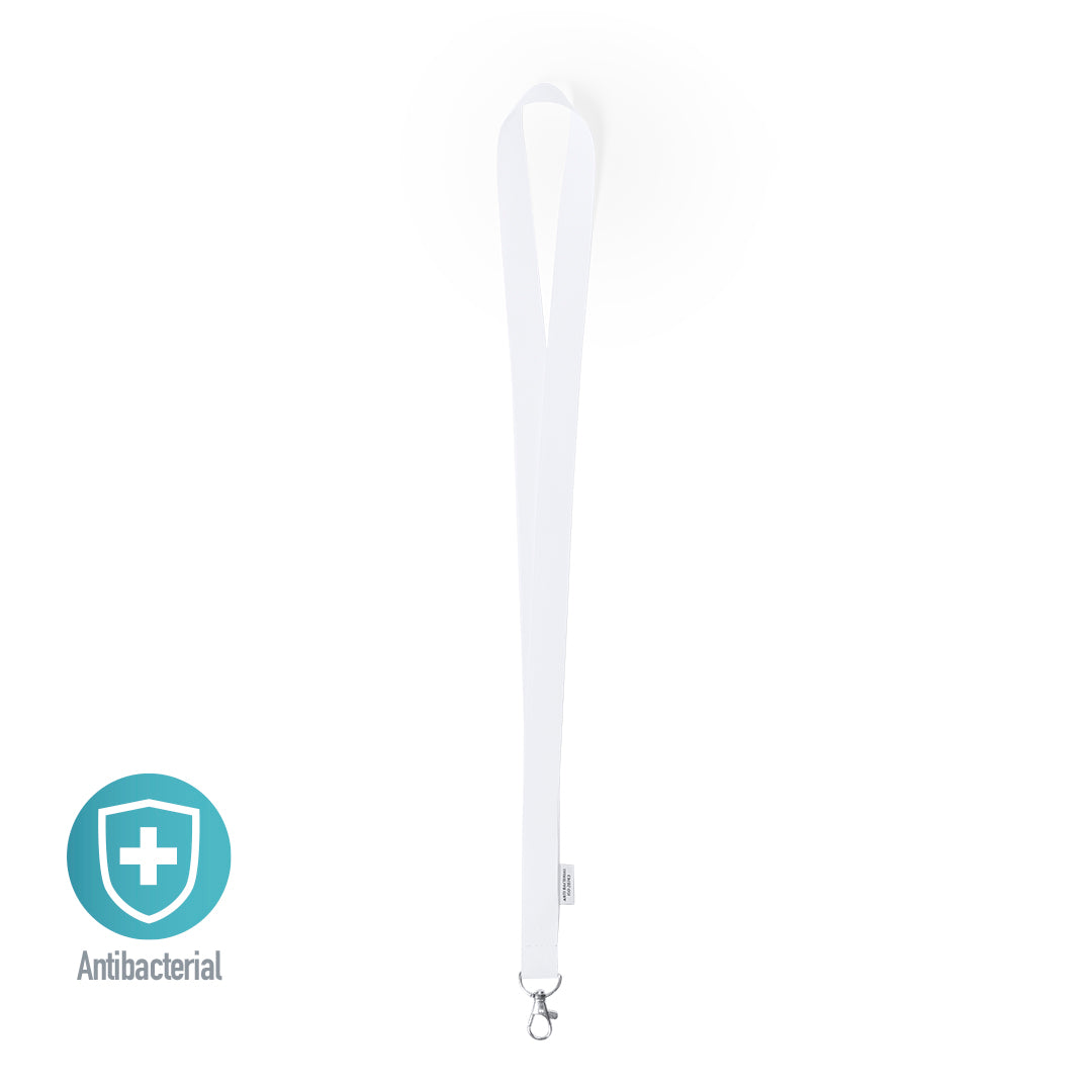 Lanyard Antibacteriano Branco com Mosquetão Metálico