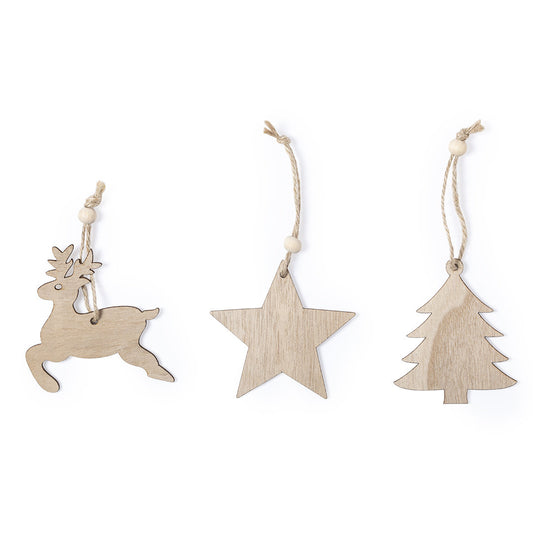 Conjunto 3 Figuras Natal Natureza em Madeira