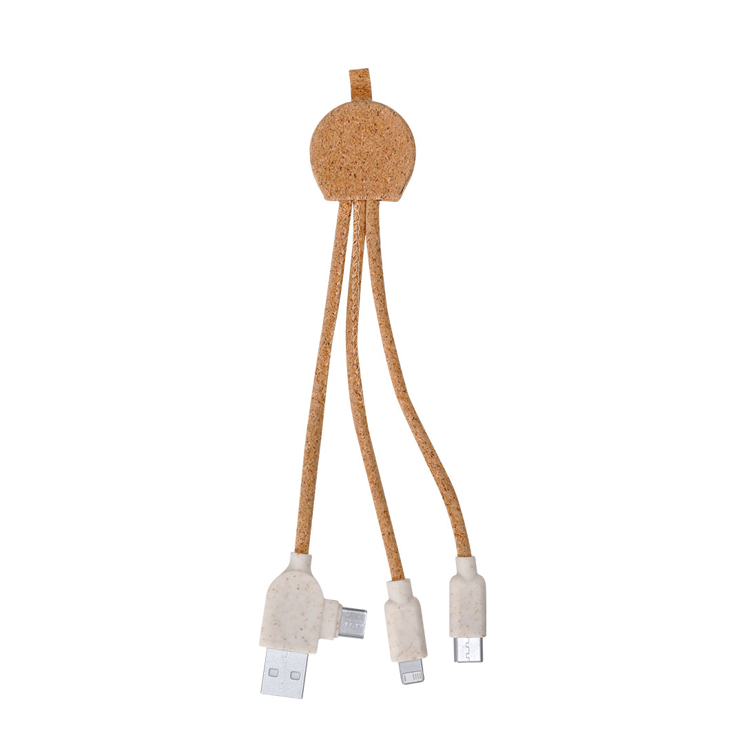 Cabo USB Ecológico em Cortiça com Conexões Múltiplas