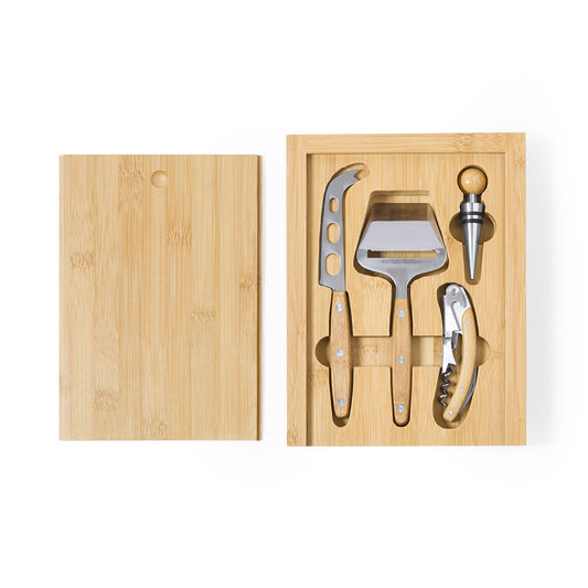 Set Completo de Vinhos e Queijos em Bambu