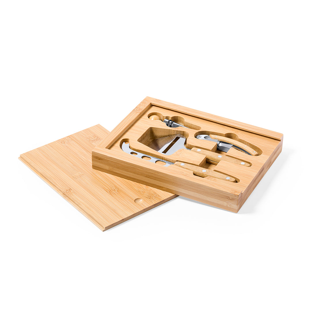 Set Completo de Vinhos e Queijos em Bambu