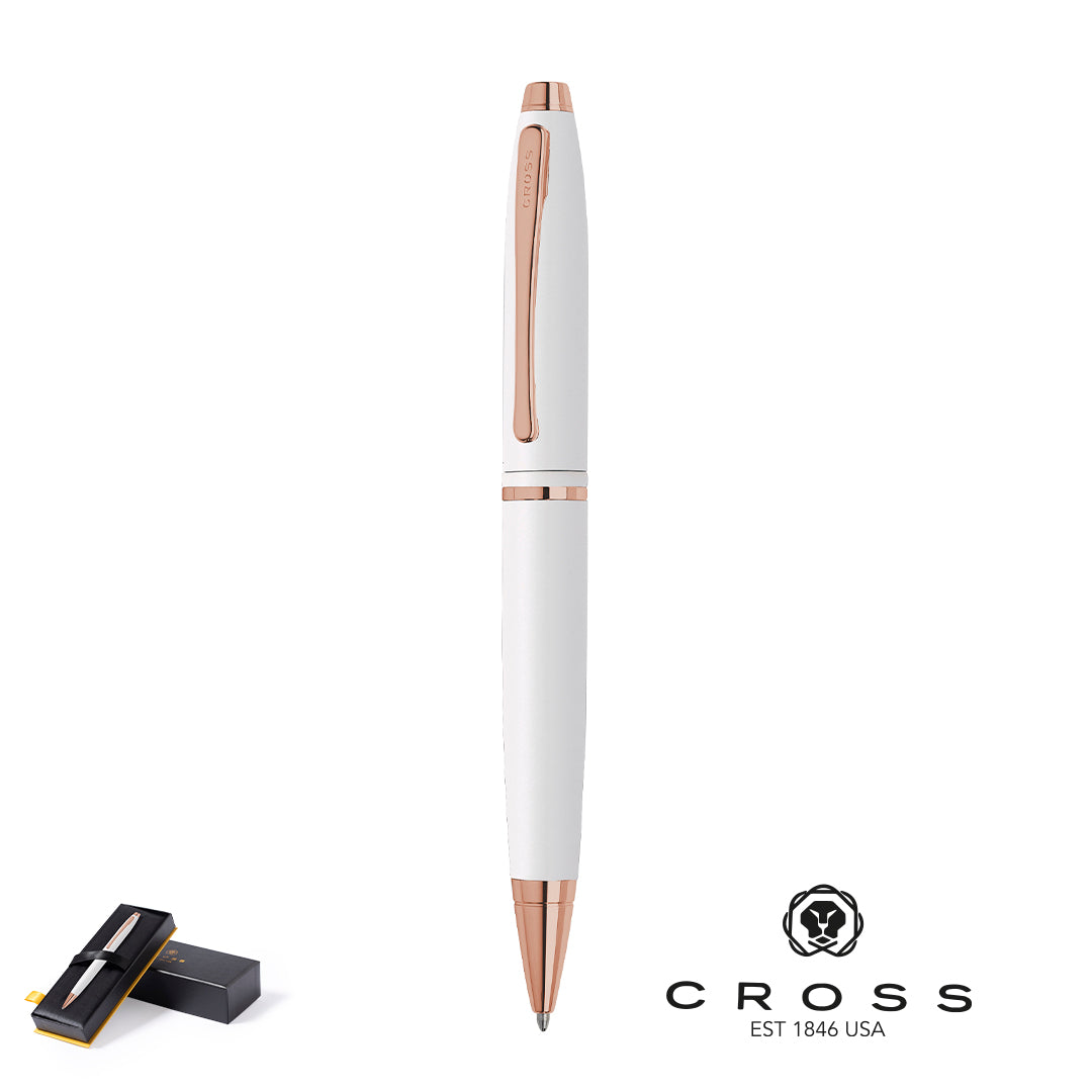 Caneta Calais White com Detalhes em Ouro Rosa