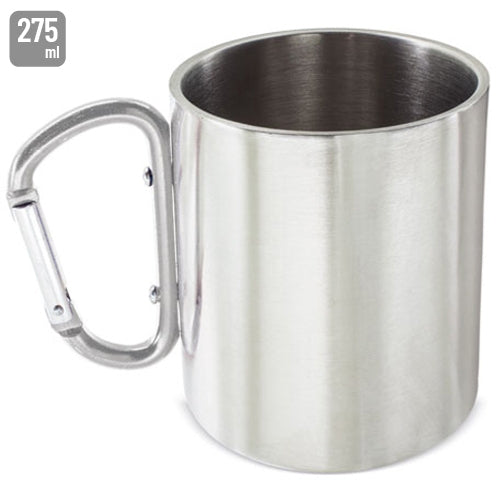 Caneca com Mosquetão Aço Inoxidável 275 ml