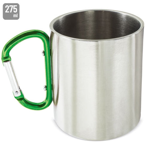 Caneca com Mosquetão Aço Inoxidável 275 ml