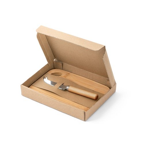 Conjunto tábua e faca para queijo em bambu e aço inoxidável