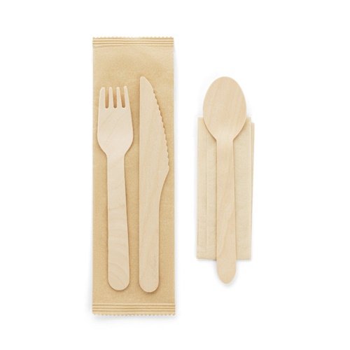 Conjunto de Talheres em Madeira SUYA com Guardanapo Kraft