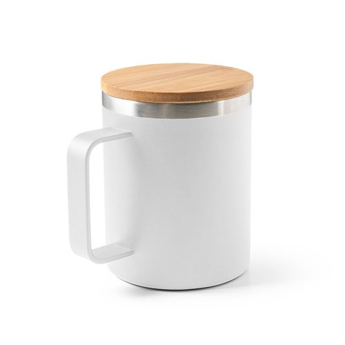 LAUDA Caneca em Aço Inoxidável Reciclado com Tampa em Bambu 420 mL
