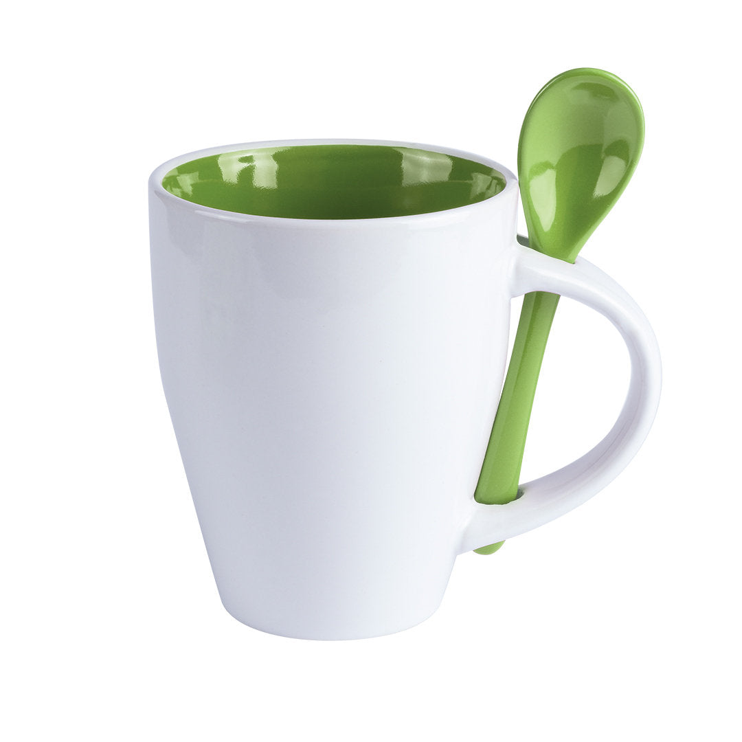 Caneca Cerâmica 350ml com Colher Colorida