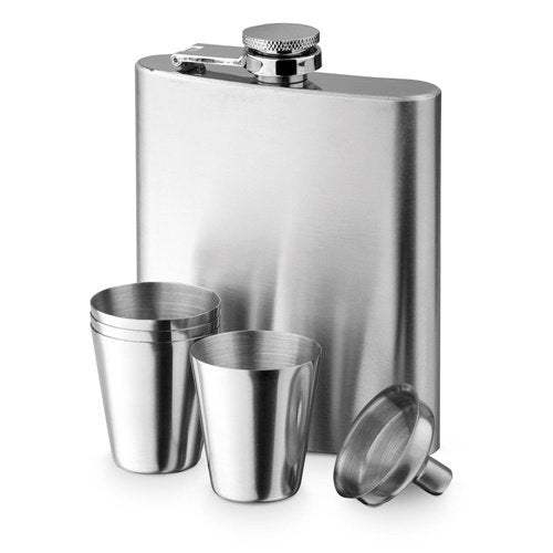 NOVAK Conjunto em Aço Inoxidável: Garrafa 200 mL e 4 Copos