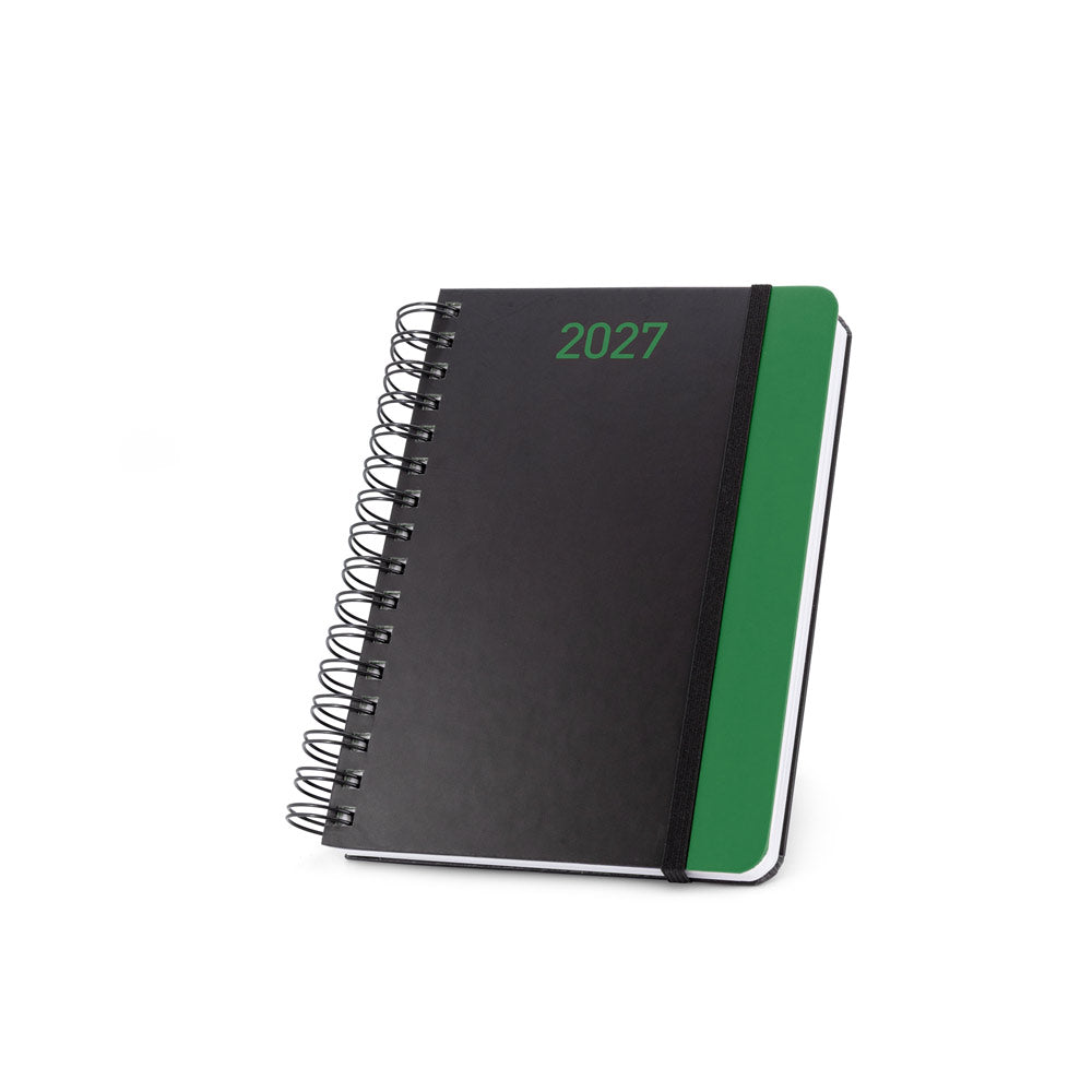 BRECHT A5 - Agenda com capa rígida em papel reciclado e fecho elástico