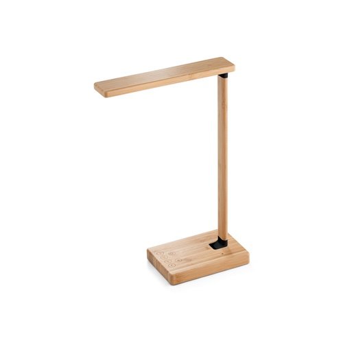 Candeeiro de secretária dobrável em bambu com carregador wireless 15W