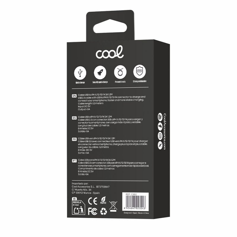 Cabo USB COOL Lightning compatível para iPhone / iPad (1,2 metros) Branco