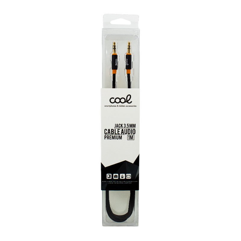 Cabo Jack 3,5 mm para Jack 3,5 mm COOL Áudio-Áudio Nylon Preto (1m)