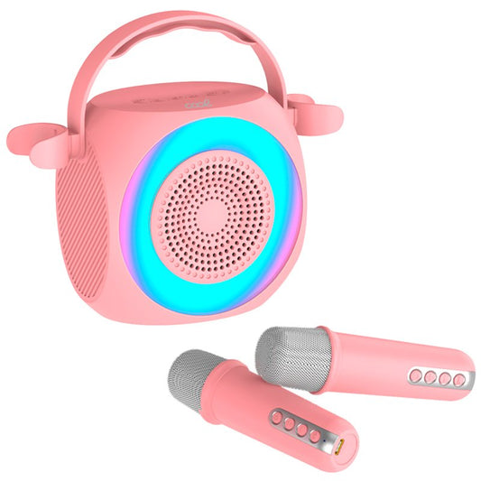 Altifalante musical Bluetooth universal 6W COOL Mini Karaokê Party + 2 Microfones Rosa