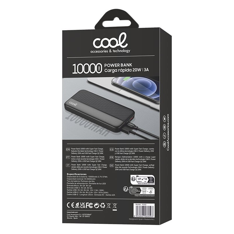 Banco de alimentação de bateria externa universal 10.000 mAh 20w COOL Preto
