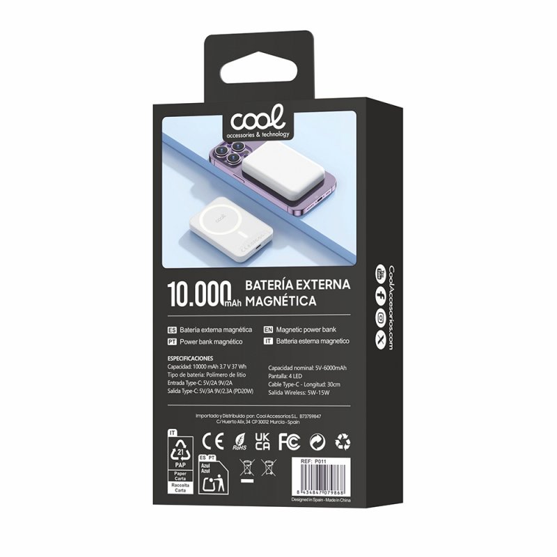 Bateria Externa Universal Power Bank 10.000 mAh Magnetic COOL Branco