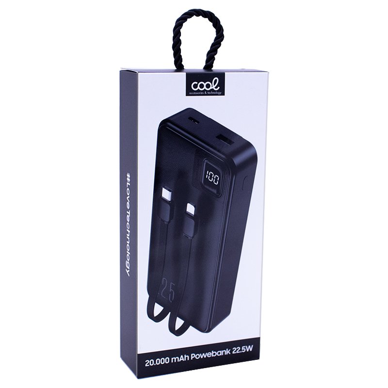 Bateria Externa Universal Power Bank 22.5W 20.000 mAh (Tipo C / Lightning) COOL Preto