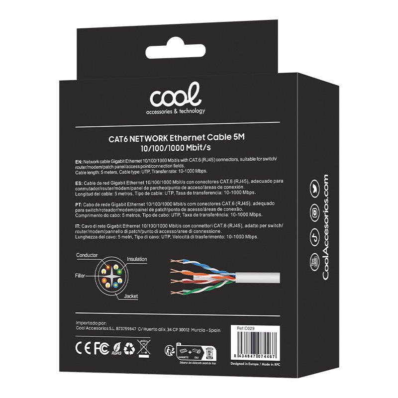 Cabo de Internet Universal CAT6 RJ45 (5 metros) COOL