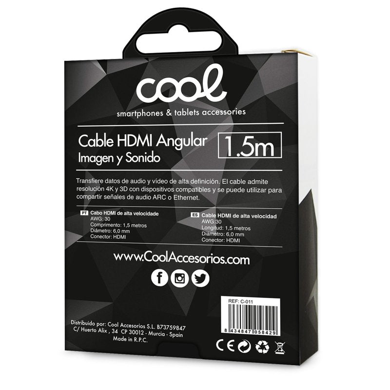Cabo HDMI para HDMI Áudio-Vídeo Universal (1,5 metros) Angular Ultra 4K COOL