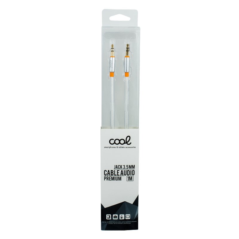 Cabo Jack 3,5 mm para Jack 3,5 mm COOL Áudio-Áudio Nylon Prata (1m)