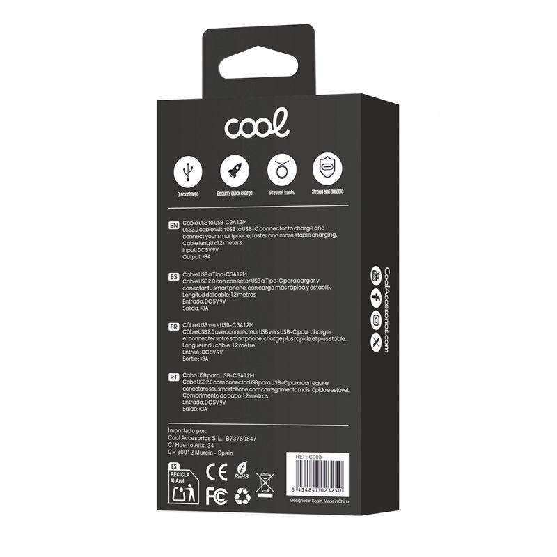 Cabo USB universal COOL compatível TYPE-C (1,2 metros) Branco 2,4 Amp