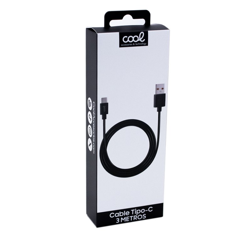 Cabo USB universal COOL compatível TYPE-C (3 metros) Preto 2,4 Amp