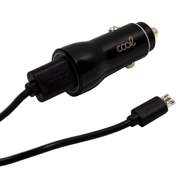 Carregador de carro Cabo MicroUsb (2 x USB) COOL 2.4A Kit 2 em 1 Preto