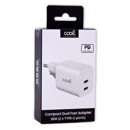 Carregador Rápido Universal (PD) Dual 2 x Type-C COOL (35 W) Branco