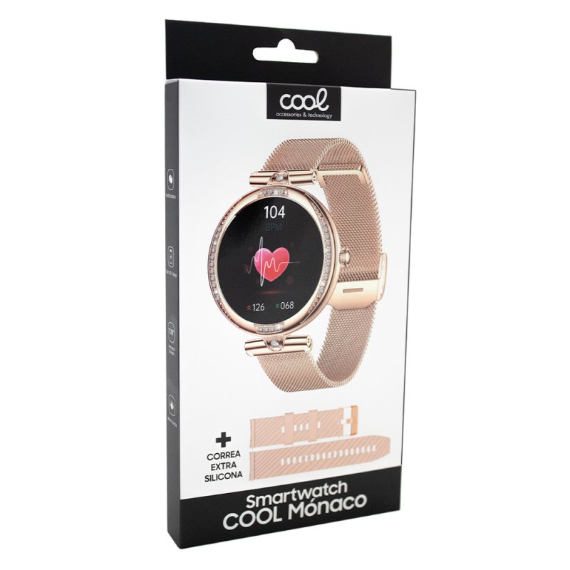 Smartwatch COOL Mónaco + 2 Correias (AMOLED, Chamadas, Esporte, Saúde) Rosa Gold