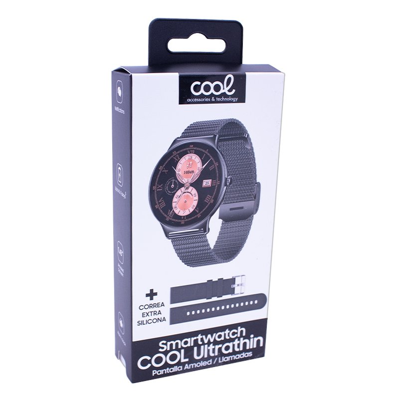 Smartwatch COOL Ultrathin + 2 Correias (AMOLED, Chamadas, Esporte, Saúde) Preto