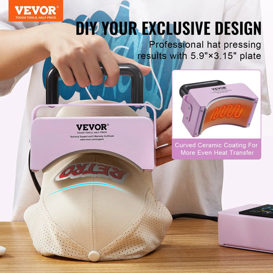 Máquina de prensa para chapéus VEVOR Mini prensa térmica para chapéus para bonés 5,9 x 3,15 polegadas placa roxa
