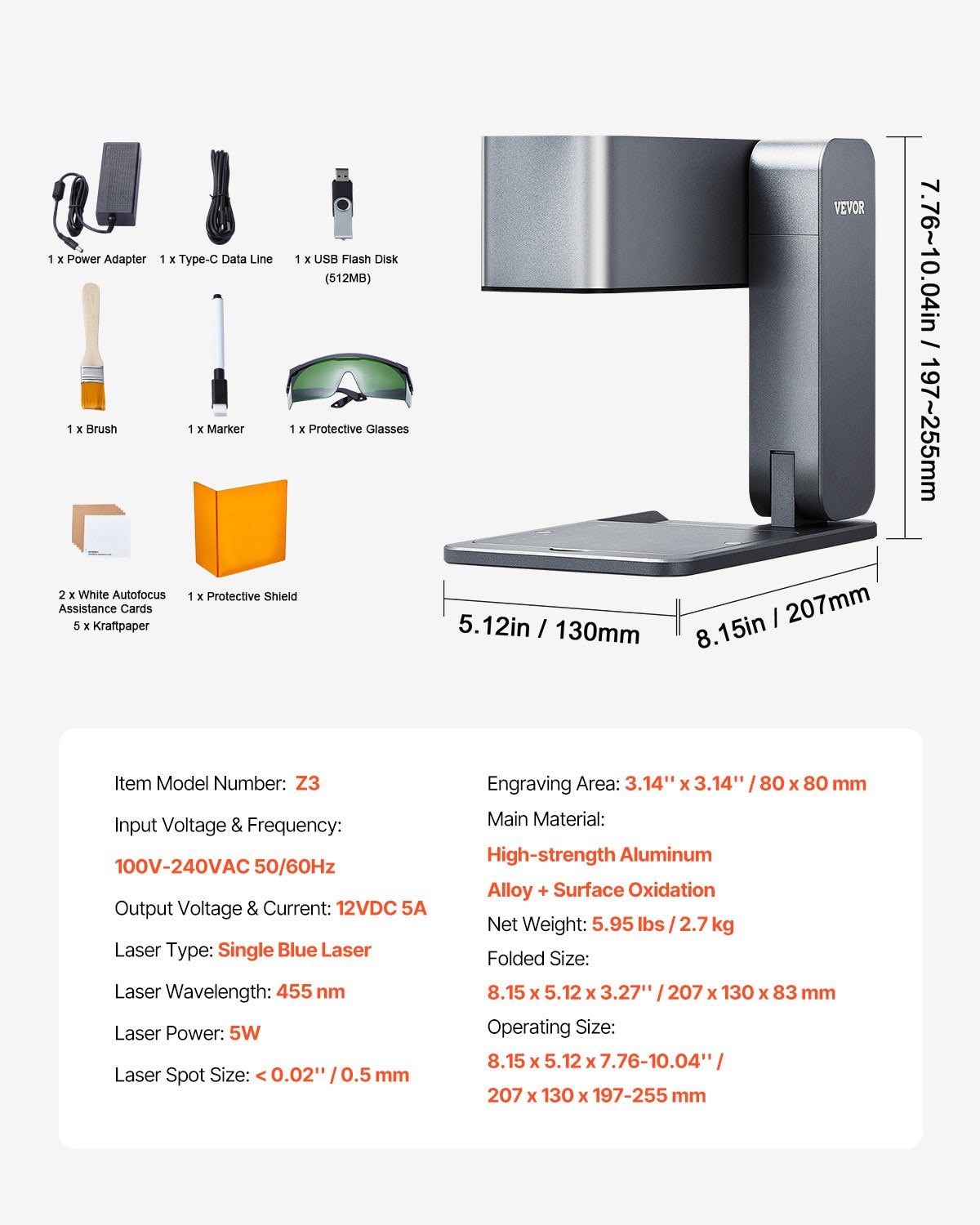 VEVOR Z3 5W IR 3,14'' x 3,14'' Portátil