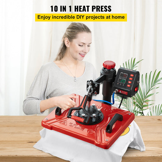 Prensa Térmica 10 em 1 VEVOR 1000W com Rotação 360°