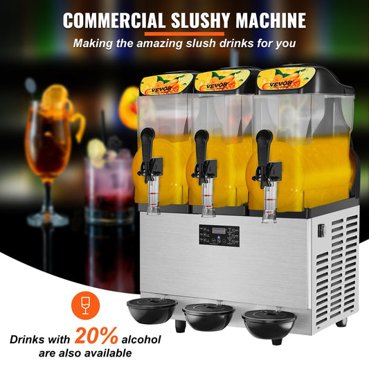 Máquina Slushy Comercial 3x12L Aço Inoxidável 220V