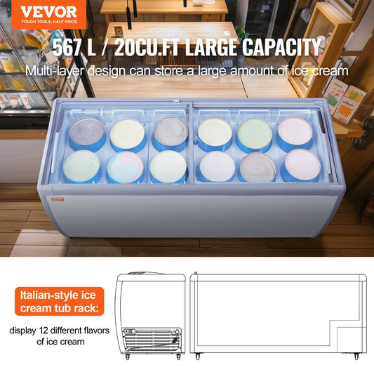 Expositor Comercial de Gelados VEVOR 567L com Tampa de Vidro
