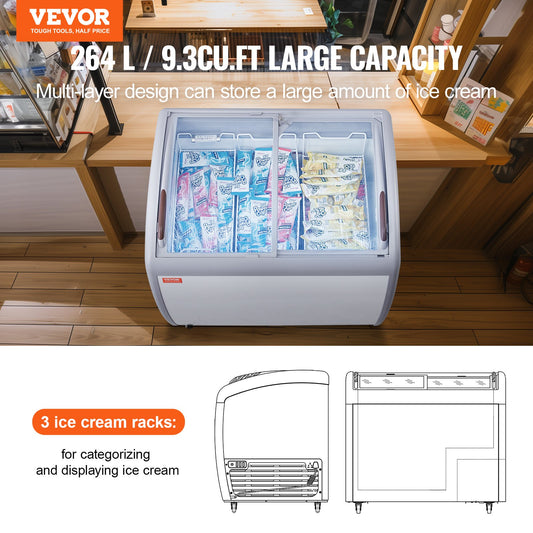 Vitrine Congeladora Comercial 264L com Tampa de Vidro Móvel