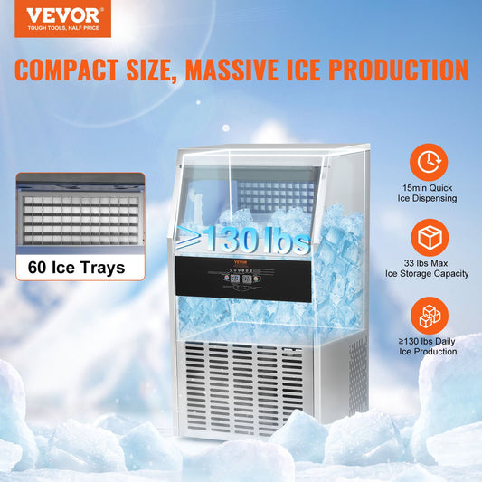 Máquina de Gelo Comercial VEVOR 56kg/24H - 60 Cubos