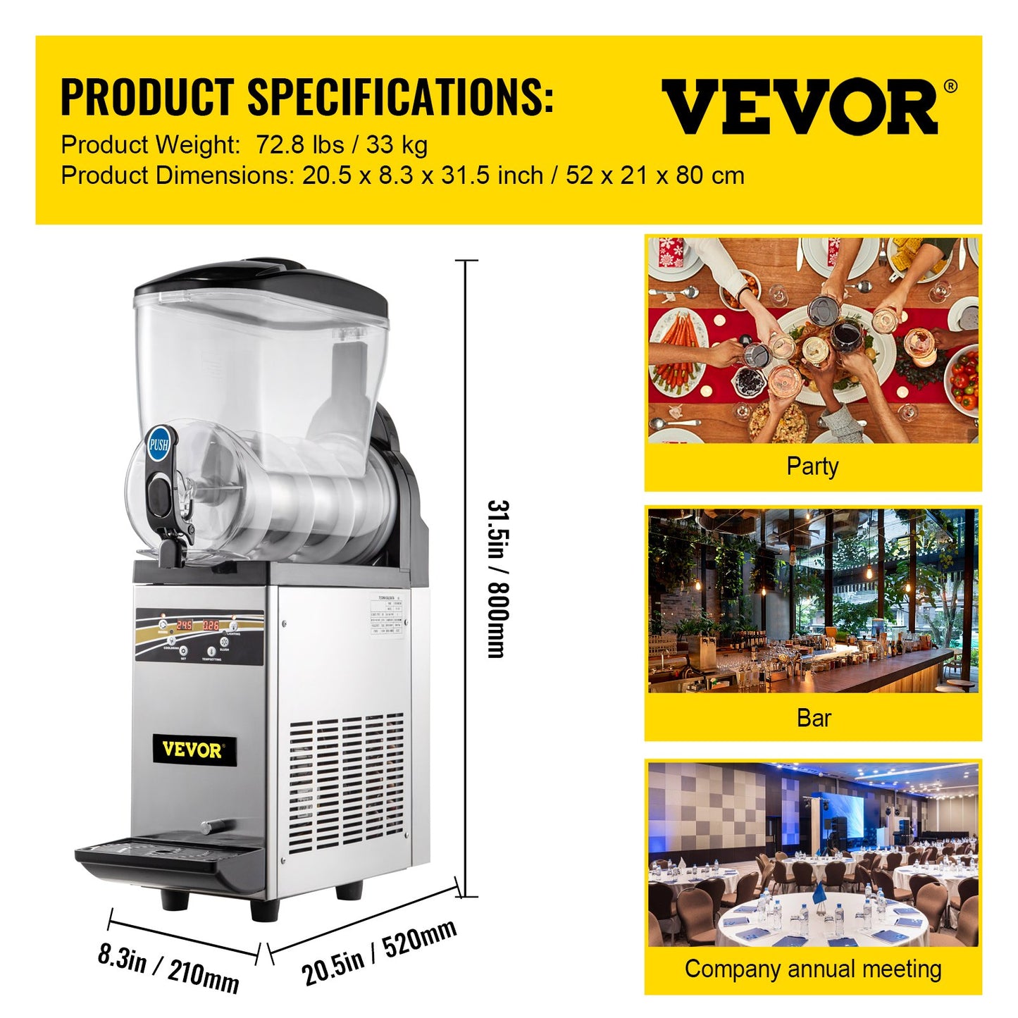 Máquina Slushy Comercial VEVOR 15L Aço Inoxidável