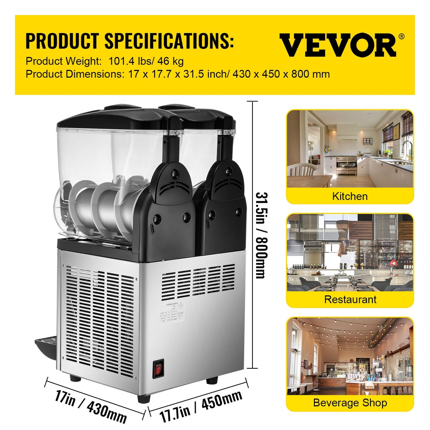Máquina Slushy Comercial Dupla 15L VEVOR em Aço Inox