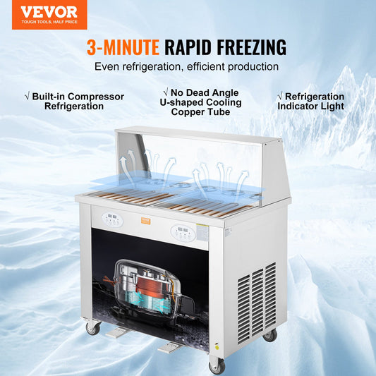 Máquina Comercial de Gelado Frito VEVOR com 2 Placas