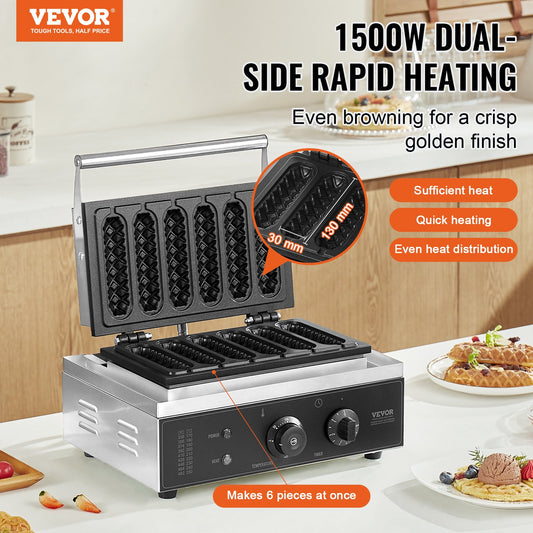 Máquina Profissional de Waffles em Palito 6PCS 1500W