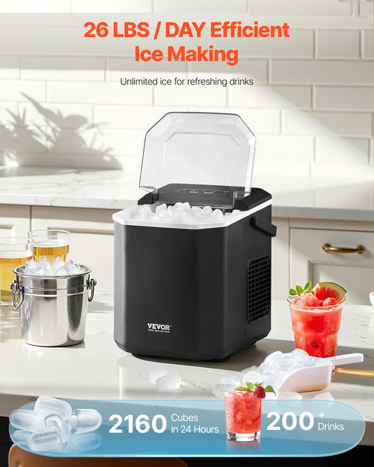 Máquina de Gelo Portátil VEVOR - 26lbs/24h, 9 Cubos em 6 Min