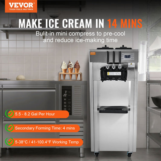 Máquina de Gelado Soft Serve Comercial 3 Sabores VEVOR