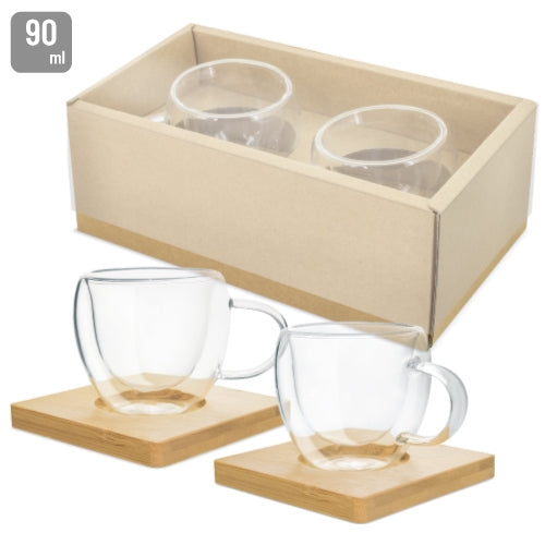Conjunto de Café Expresso Vidro e Bambu