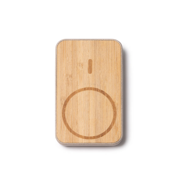 Powerbank de Alumínio 10000mAh com Acabamento em Bambu