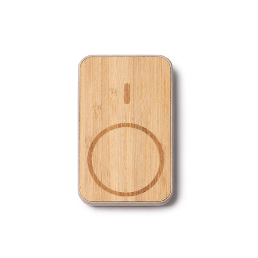 Powerbank de Alumínio 10000mAh com Acabamento em Bambu