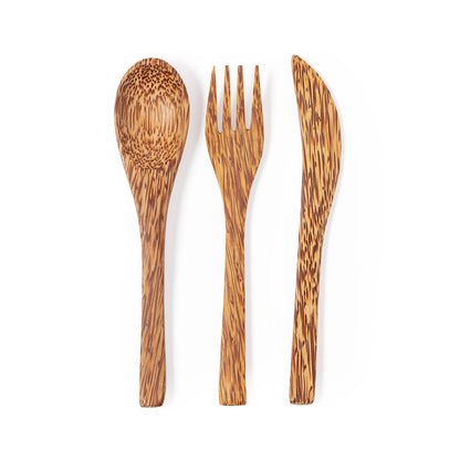 Conjunto de Talheres Reutilizáveis em Coco Nature