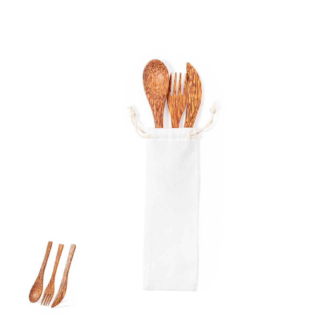 Conjunto de Talheres Reutilizáveis em Coco Nature