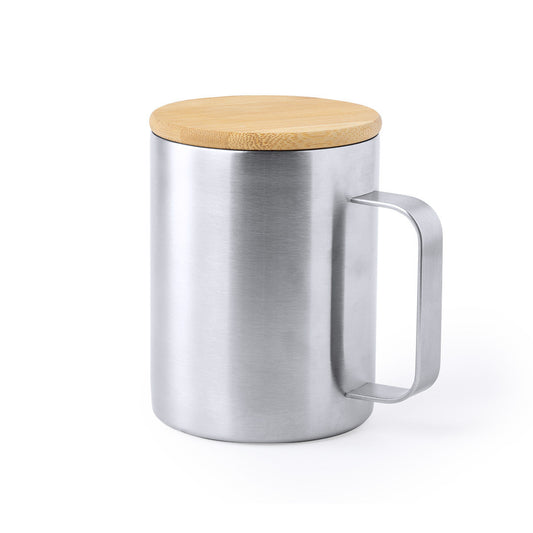 Caneca Térmica Inox 350ml com Tampa de Bambú