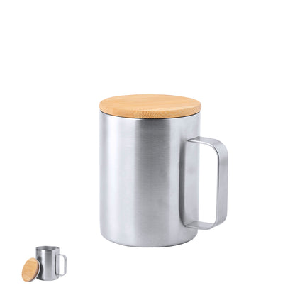 Caneca Térmica Inox 350ml com Tampa de Bambú